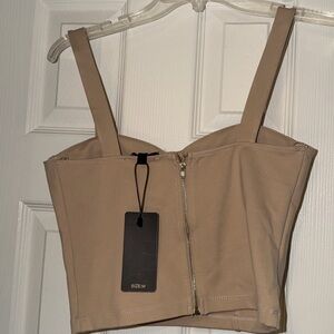 Fashion Nova Beige Zippered Crop Top